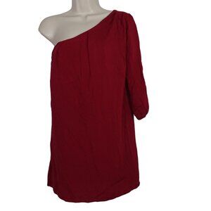 A Is For Audrey One Shoulder Red Mini Dress Women Size S Lined 3/4 Sleeve